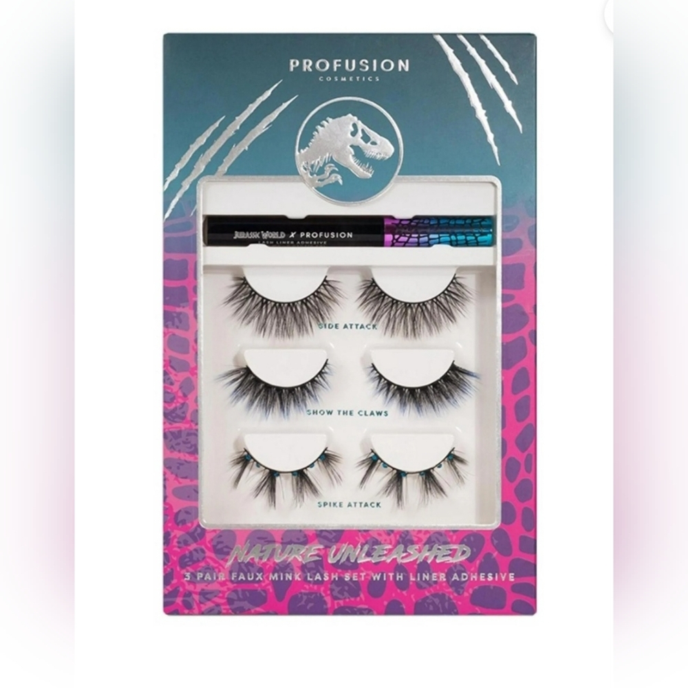 Profusion Cosmetics Faux Mink Eyelashes w/ Liner Adhesive, Black - 3 Pairs